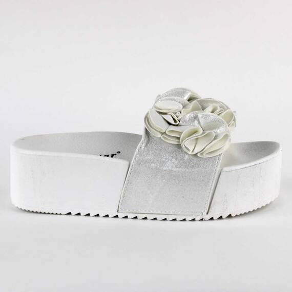 ​Papuci de dama,cu talpa groasa  si funde decorative CK148P-WHITE - 3- Roveli