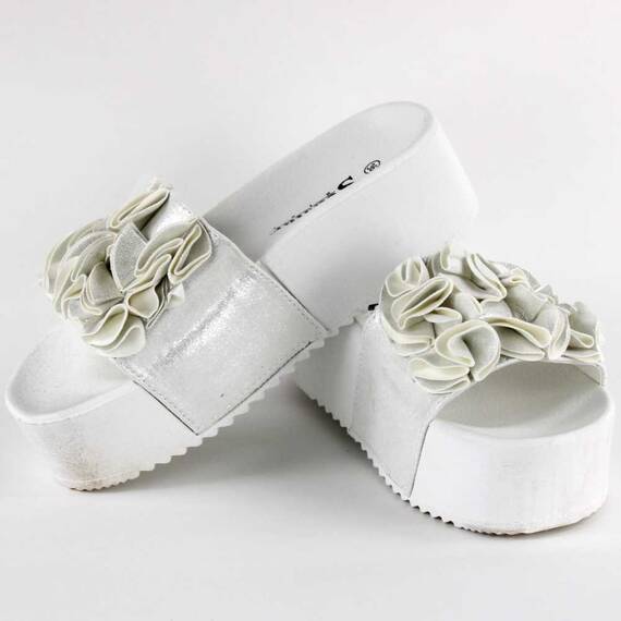 ​Papuci de dama,cu talpa groasa  si funde decorative CK148P-WHITE - 2- Roveli