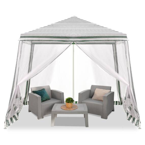 Pavilion de gradina, cort pentru petreceri, foisor cu plasa de tantari, culoare alb/verde, dimensiune 3 x 3 m - - Roveli