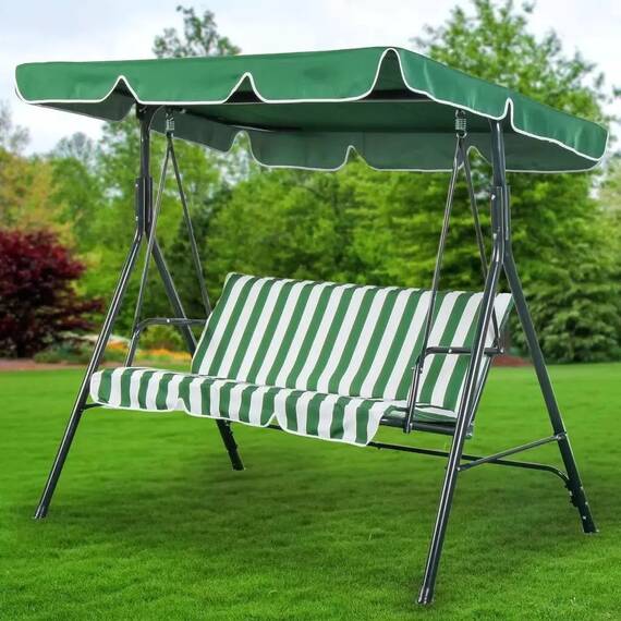 Balansoar pentru gradina, capacitate 3 persoane, dimensiune 170 x 110 x 153 cm, culoare Verde/Crem - - Roveli