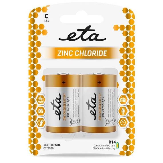 Set 2 baterii ETA R14, 1.5 V, clorura de zinc - - Roveli