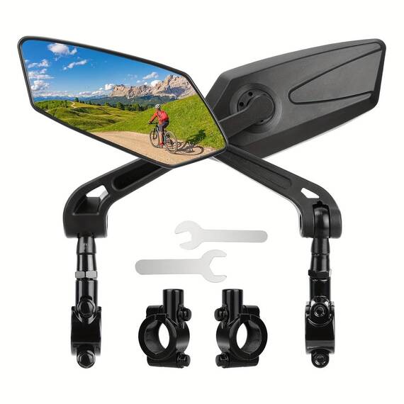 Set 2 Oglinzi retrovizoare pentru bicicleta, reglabile 360 grade, culoare Neagra - - Roveli