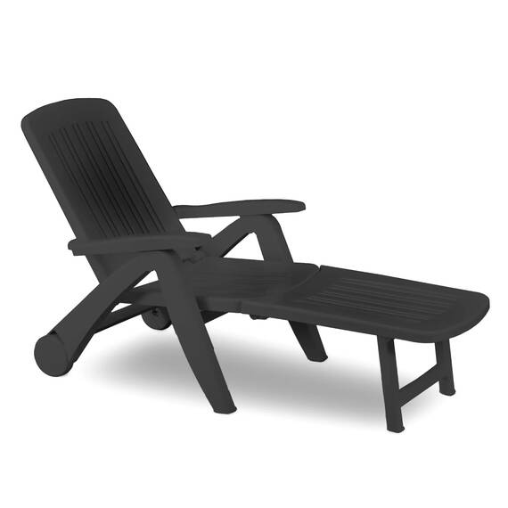 Sezlong de Plaja sau Gradina, reglabil, dimensiune 190 x 60 x 72 cm, material plastic, culoare Negru - - Roveli