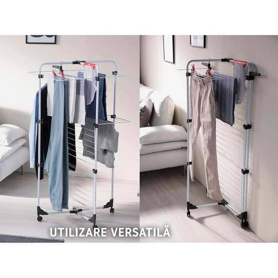 Uscator rufe Vileda, metal, pliabil 3 nivele tip tower, 30 m capacitate uscare, alb si negru - 7- Roveli