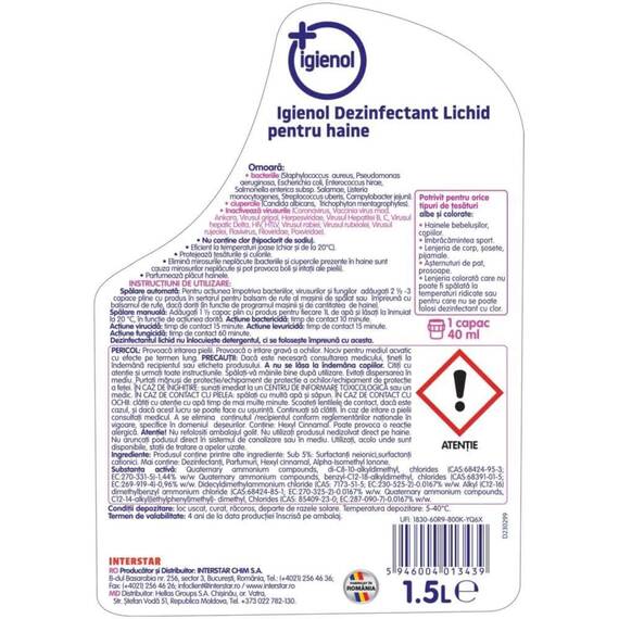 Dezinfectant haine Igienol, lichid, antibacterian, eliminare mirosuri, 1.5L, fresh linen - 2- Roveli