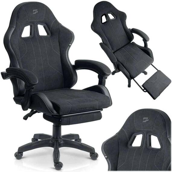 Scaun de gaming, tapiteria EmbrONE™, suport extensibil pentru picioare, functia de inclinare a spatarului, ergonomic, reglare a inaltimii 102-122 cm, negru - 6- Roveli
