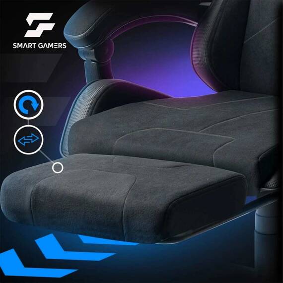 Scaun de gaming, tapiteria EmbrONE™, suport extensibil pentru picioare, functia de inclinare a spatarului, ergonomic, reglare a inaltimii 102-122 cm, negru - 9- Roveli