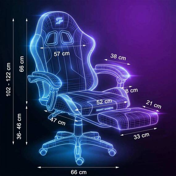 Scaun de gaming, tapiteria EmbrONE™, suport extensibil pentru picioare, functia de inclinare a spatarului, ergonomic, reglare a inaltimii 102-122 cm, negru - 10- Roveli