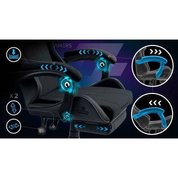 Scaun de gaming, tapiteria EmbrONE™, suport extensibil pentru picioare, functia de inclinare a spatarului, ergonomic, reglare a inaltimii 102-122 cm, negru - 11- Roveli
