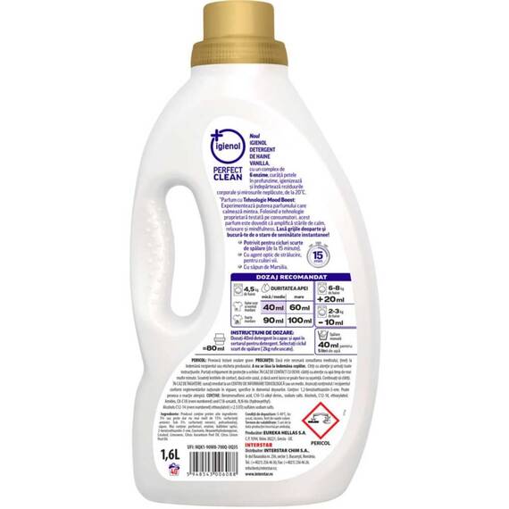 Detergent lichid Igienol Perfect Clean Vanilie, antibacterian, curatare profunda, 40 spalari, 1.6L, vanilie - 2- Roveli