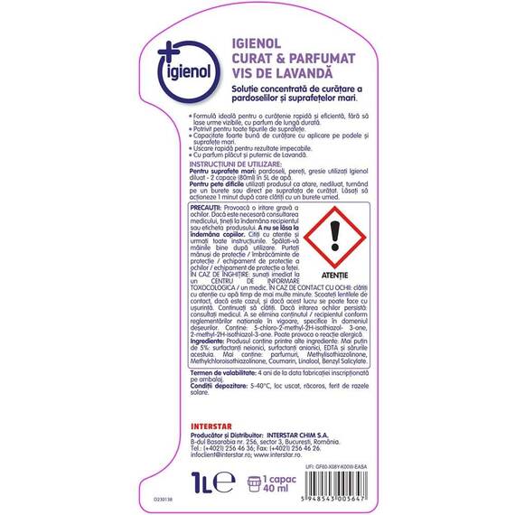 ​Solutie pardoseli Igienol, lichid, antibacterian, curat si parfumat, 1L, lavanda​ - 2- Roveli