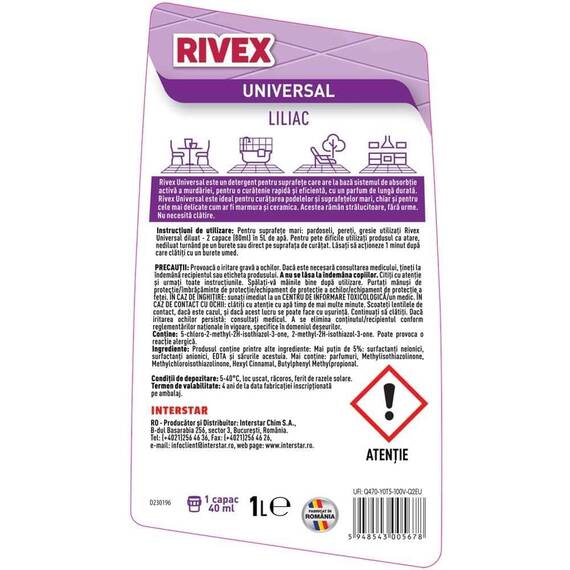 Solutie curatare pardoseli Rivex, lichid, universal, eliminare mirosuri, 1 L, liliac - 2- Roveli
