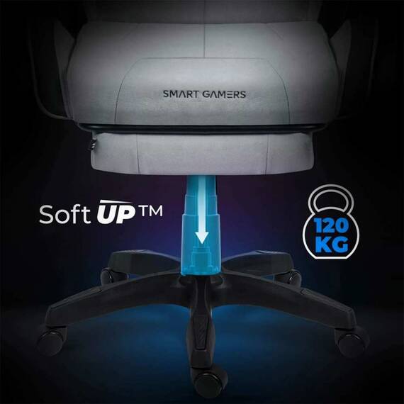 Scaun de gaming, tapiteria EmbrONE™, suport extensibil pentru picioare, functia de inclinare a spatarului, ergonomic, reglare a inaltimii 102-122 cm, gri deschis - 10- Roveli