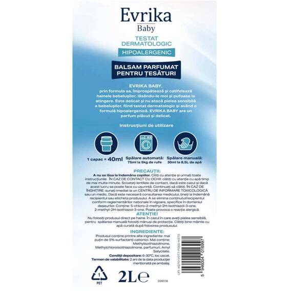 Balsam rufe Evrika, lichid, hipoalergenic, catifelare, 2 L, baby - 2- Roveli