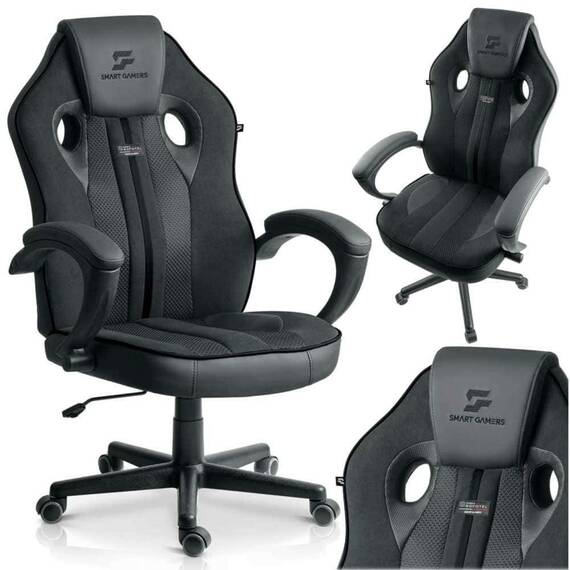 Scaun de gaming, tapiteria EmbrONE™, design ergonomic, reglare a inaltimii, 108-120 cm, baza stabila si roti netede, negru - 7- Roveli
