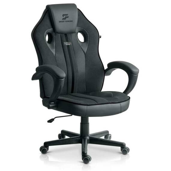 Scaun de gaming, tapiteria EmbrONE™, design ergonomic, reglare a inaltimii, 108-120 cm, baza stabila si roti netede, negru - - Roveli