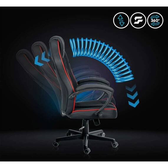 Scaun de gaming, tapiteria EmbrONE™, design ergonomic, reglare a inaltimii, 108-120 cm, baza stabila si roti netede, negru si rosu - 5- Roveli