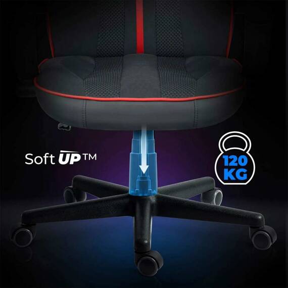 Scaun de gaming, tapiteria EmbrONE™, design ergonomic, reglare a inaltimii, 108-120 cm, baza stabila si roti netede, negru si rosu - 10- Roveli