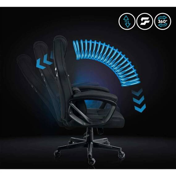 Scaun de gaming, perna lombara, reglare a inaltimii, 103-123 cm, se rotesc la 360°, mecanismul Soft UP™, negru - 10- Roveli