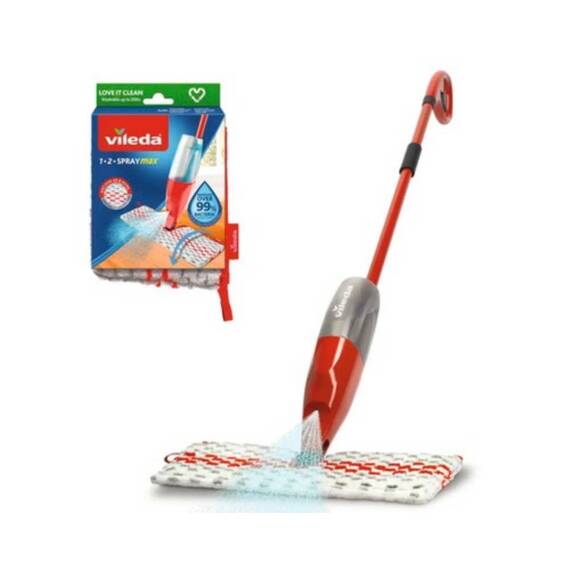 Mop cu pulverizator Vileda Spray Max, microfibra si plastic, rezervor integrat, rotire 180 grade, 1 buc, rosu si alb - 4- Roveli
