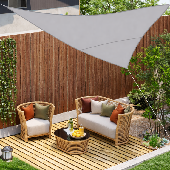Umbrar de gradina triunghiular, impermeabil, culoare Gri, dimensiune 3 x 3 x 3 m - - Roveli