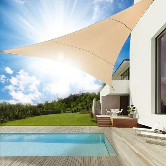 Umbrar de gradina triunghiular, impermeabil, culoare Bej, dimensiune 4 x 4 x 4 m - - Roveli