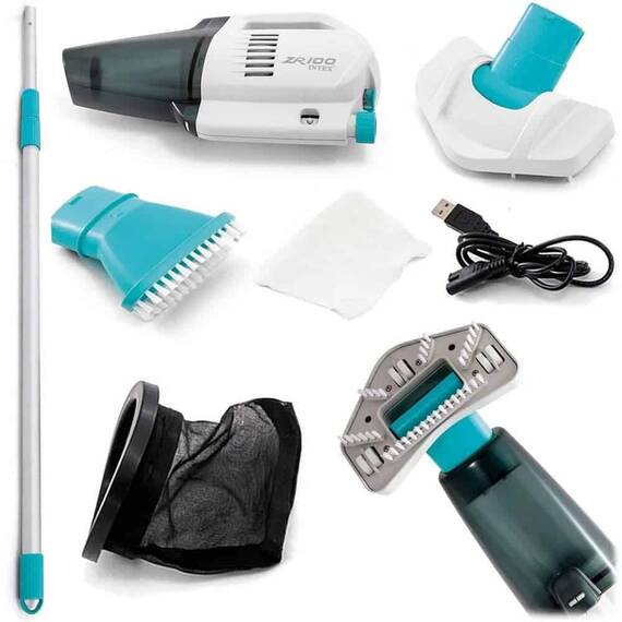 ​Aspirator fara fir pentru curatarea spa-urilor si piscinelor de gradina Intex, tija telescopica, cablu USB inclus, 2 capete de periuta inlocuibile, 4V Ni-MH, 45 litri/ora, 0,8 L - - Roveli