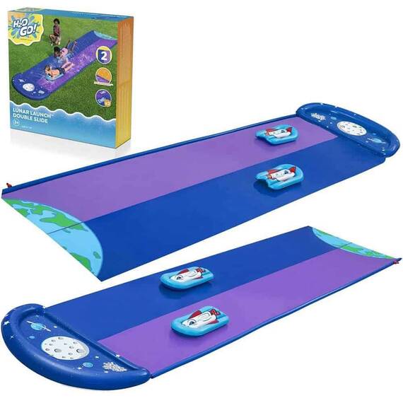​Tobogan de apa Bestway, gonflabil, realizat din PVC, cu conexiune la un furtun de gradina, 2 persoane, lungimea de 488 cm, mov - 2- Roveli