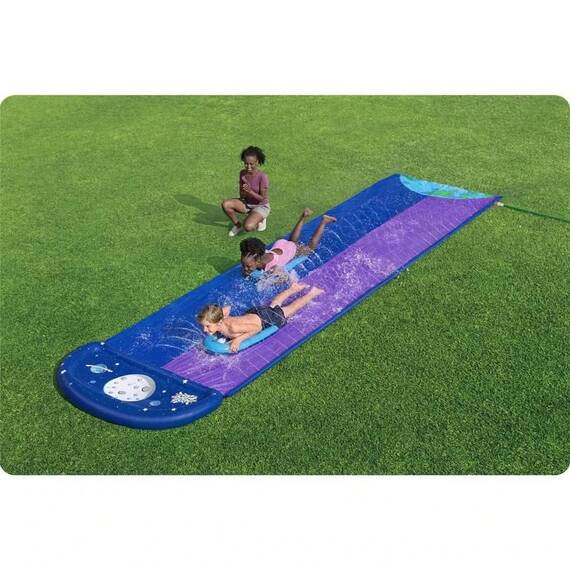 ​Tobogan de apa Bestway, gonflabil, realizat din PVC, cu conexiune la un furtun de gradina, 2 persoane, lungimea de 488 cm, mov - 3- Roveli