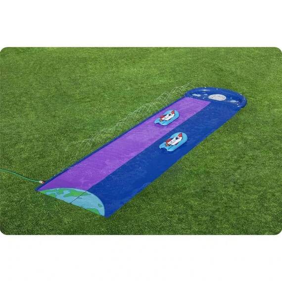 ​Tobogan de apa Bestway, gonflabil, realizat din PVC, cu conexiune la un furtun de gradina, 2 persoane, lungimea de 488 cm, mov - 5- Roveli