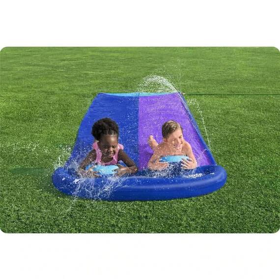 ​Tobogan de apa Bestway, gonflabil, realizat din PVC, cu conexiune la un furtun de gradina, 2 persoane, lungimea de 488 cm, mov - 6- Roveli