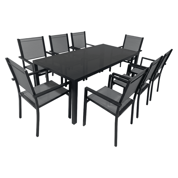Set de gradina din 9 piese, gri/negru, aluminiu, KESIOS - - Roveli