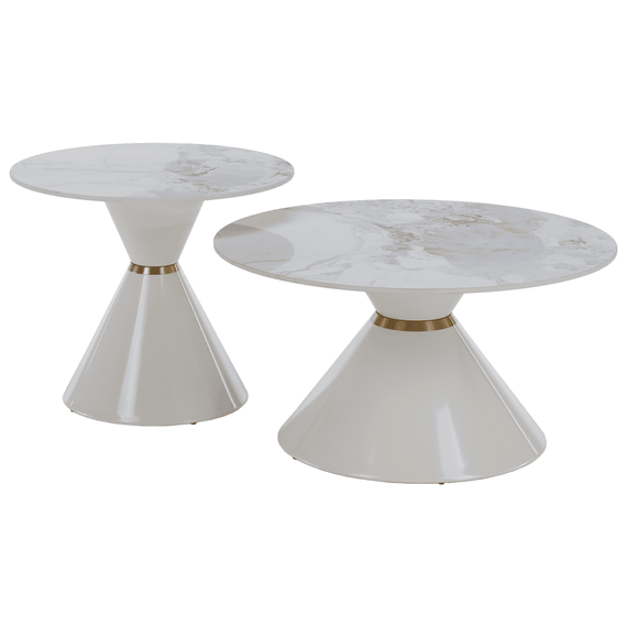 Masute de cafea, set de 2, marmura alba/alba/auriu, metal, MABUZ NEW - - Roveli