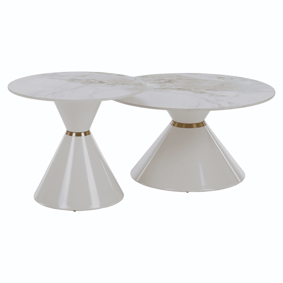 Masute de cafea, set de 2, marmura alba/alba/auriu, metal, MABUZ NEW - 18- Roveli