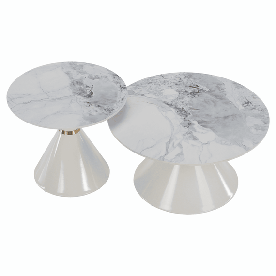 Masute de cafea, set de 2, marmura alba/alba/auriu, metal, MABUZ NEW - 17- Roveli