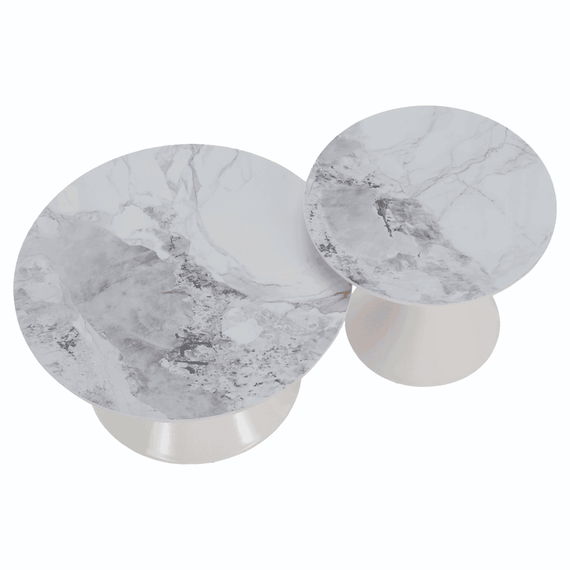 Masute de cafea, set de 2, marmura alba/alba/auriu, metal, MABUZ NEW - 21- Roveli