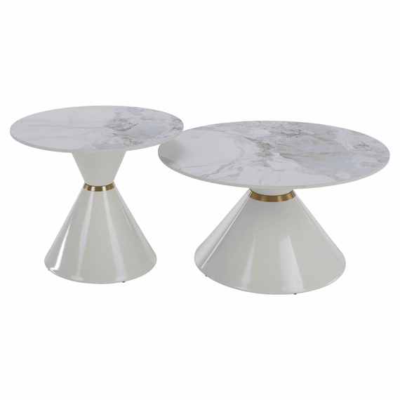 Masute de cafea, set de 2, marmura alba/alba/auriu, metal, MABUZ NEW - 22- Roveli