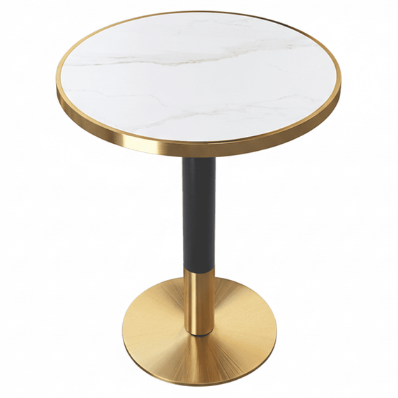Masa de sufragerie bistro, marmura alba/negru/aur, diametru 80 cm, OREN - - Roveli