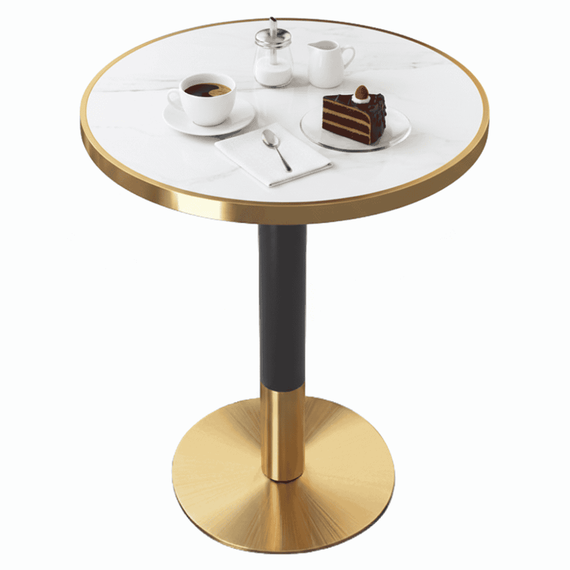 Masa de sufragerie bistro, marmura alba/negru/aur, diametru 80 cm, OREN - 3- Roveli