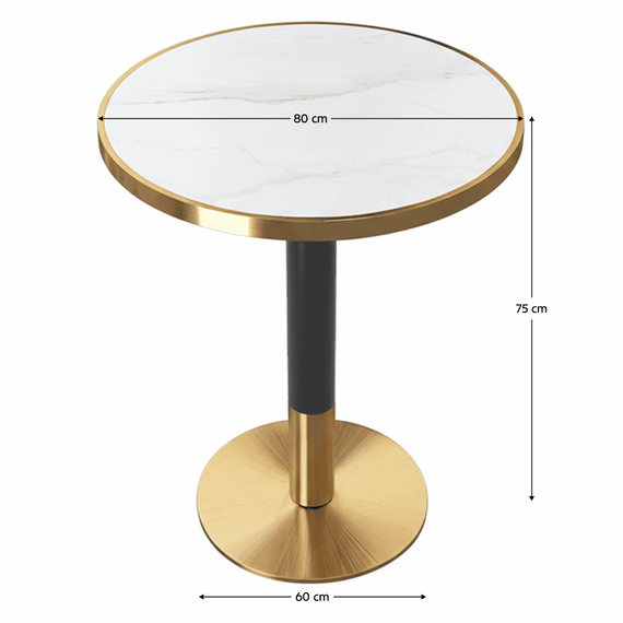 Masa de sufragerie bistro, marmura alba/negru/aur, diametru 80 cm, OREN - 4- Roveli