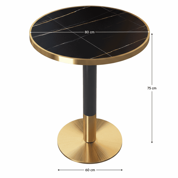Masa de sufragerie bistro, marmura negra/negru/aur, diametru 80 cm, OREN - 5- Roveli