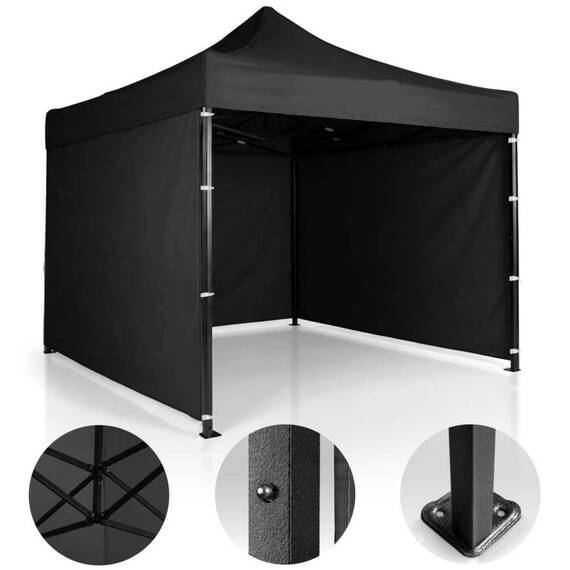Pavilion de gradina, cu 3 pereti, fabricat din PVC, constructie din otel, acoperisul din PVC 1280D – 100% impermeabil, filtru UV UPF50+, 3 x 3 m, negru - 4- Roveli
