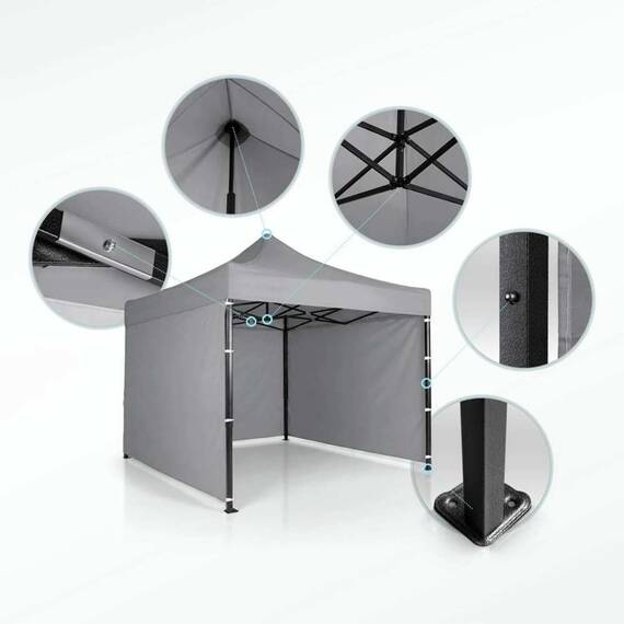 Pavilion de gradina, cu 3 pereti, fabricat din PVC, constructie din otel, acoperisul din PVC 1280D – 100% impermeabil, filtru UV UPF50+, 3 x 3 m, gri - 9- Roveli