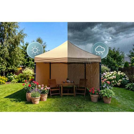 Pavilion de gradina, cu 3 pereti, fabricat din PVC, constructie din otel, acoperisul din PVC 1280D – 100% impermeabil, filtru UV UPF50+, 3 x 3 m, bej - 3- Roveli