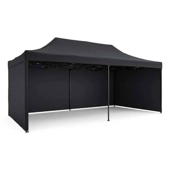 Pavilion de gradina, cu 3 pereti, fabricat din PVC, constructie din otel, acoperisul din PVC 1280D – 100% impermeabil, filtru UV UPF50+, 3 x 6 m, negru - - Roveli