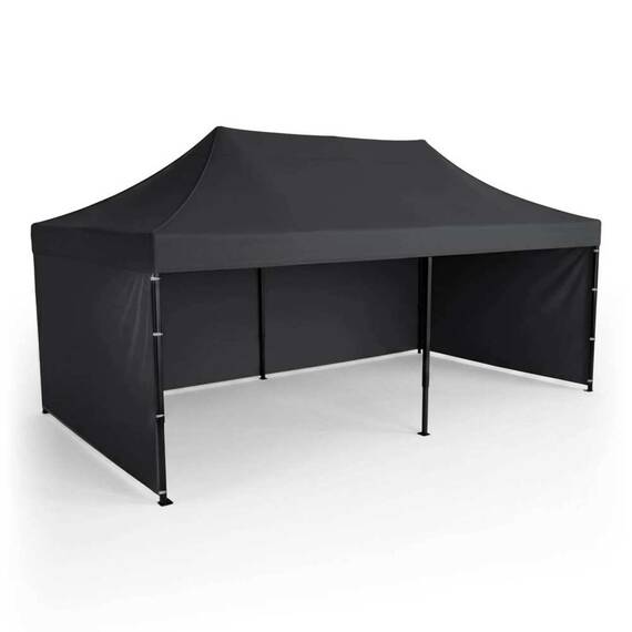 Pavilion de gradina, cu 3 pereti, fabricat din PVC, constructie din otel, acoperisul din PVC 1280D – 100% impermeabil, filtru UV UPF50+, 3 x 6 m, negru - 6- Roveli