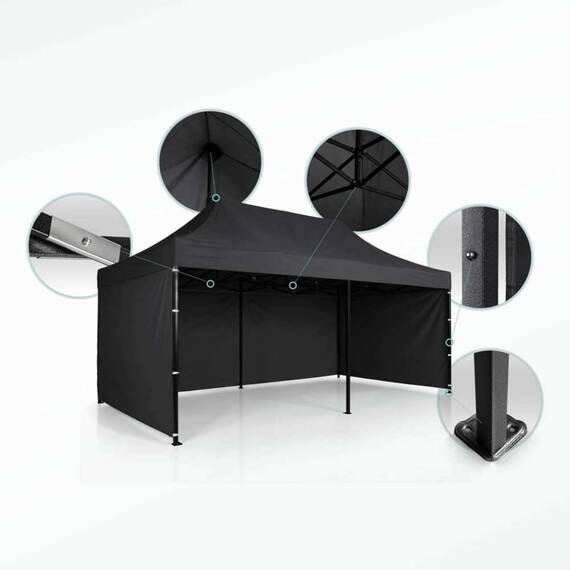 Pavilion de gradina, cu 3 pereti, fabricat din PVC, constructie din otel, acoperisul din PVC 1280D – 100% impermeabil, filtru UV UPF50+, 3 x 6 m, negru - 9- Roveli