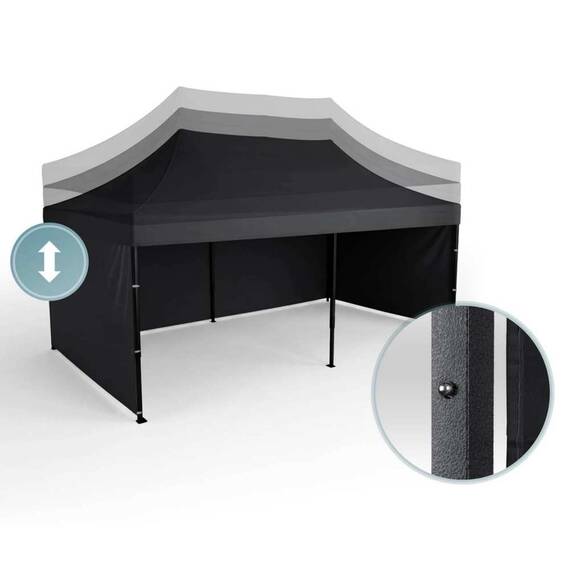 Pavilion de gradina, cu 3 pereti, fabricat din PVC, constructie din otel, acoperisul din PVC 1280D – 100% impermeabil, filtru UV UPF50+, 3 x 6 m, negru - 10- Roveli
