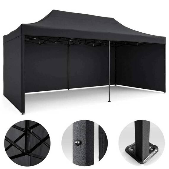 Pavilion de gradina, cu 3 pereti, fabricat din PVC, constructie din otel, acoperisul din PVC 1280D – 100% impermeabil, filtru UV UPF50+, 3 x 6 m, negru - 11- Roveli