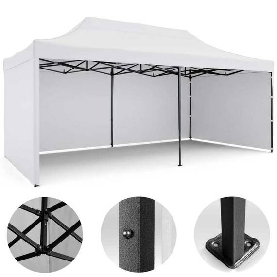 Pavilion de gradina, cu 3 pereti, fabricat din PVC, constructie din otel, acoperisul din PVC 1280D – 100% impermeabil, filtru UV UPF50+, 3 x 6 m, alb - 4- Roveli